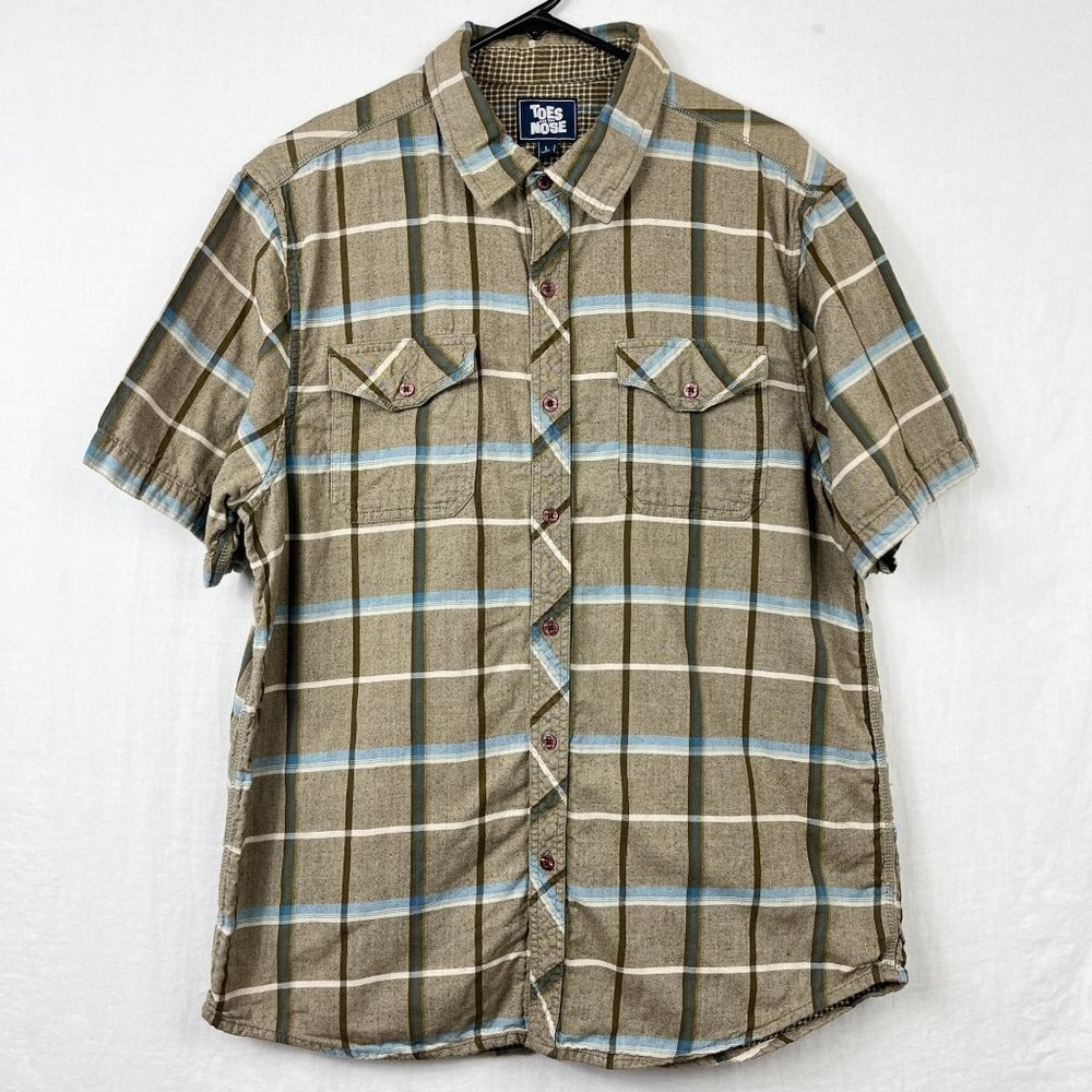 Toes On The Nose‎ Short Sleeve Plaid Button Up Shirt Mens L Skater Surf Casual